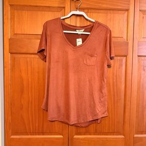 Women's faux suede Rust V-Neck Top